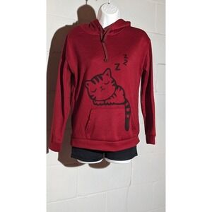 Ziranmel Sleeping Cat Hoodie Red Hooded Sweatshirt Cute Kitty Pullover Large